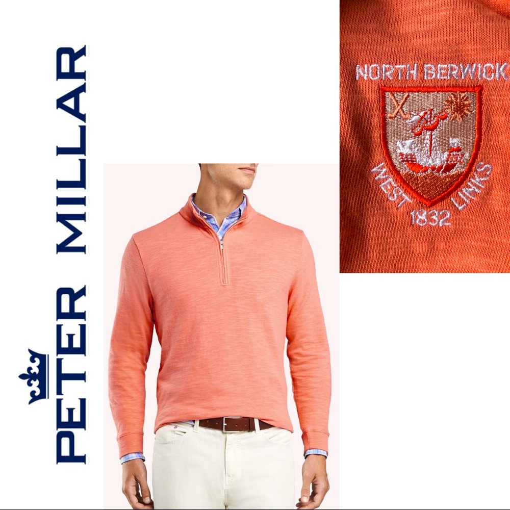 NWT $135~PETER MILLAR~QUARTER-ZIP SWEATSHIRT~North Berwick West Links~SCOTLAND~L